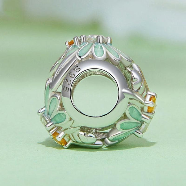Daisy Bee Flower Enamel Sterling Silver CZ Bead Charm Pendant Bracelet Necklace