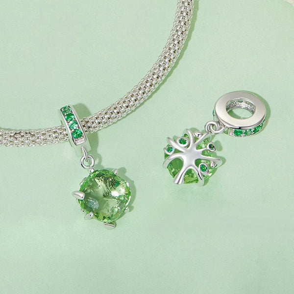 Green Tree Of Life Crystal Sterling Silver Bead Charm Bracelet Necklace Pendant
