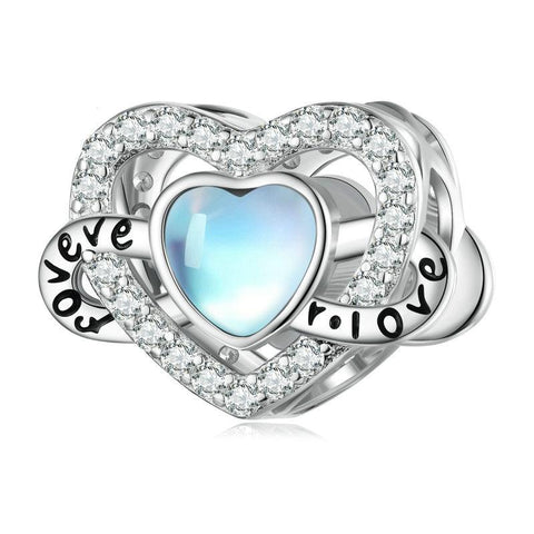Forever Love Heart Sterling Silver CZ Bead Charm Bracelet Necklace Pendant