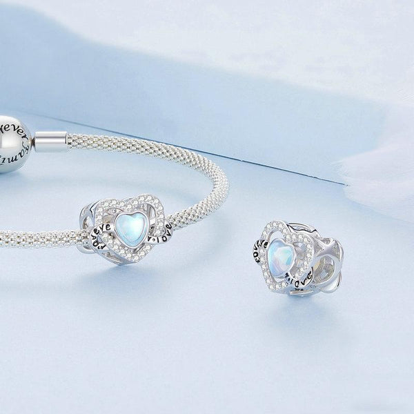 Forever Love Heart Sterling Silver CZ Bead Charm Bracelet Necklace Pendant