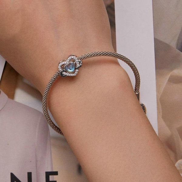Forever Love Heart Sterling Silver CZ Bead Charm Bracelet Necklace Pendant