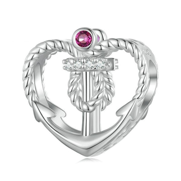 Anchor Heart Love Sterling Silver CZ Bead Charm Bracelet Necklace Pendant