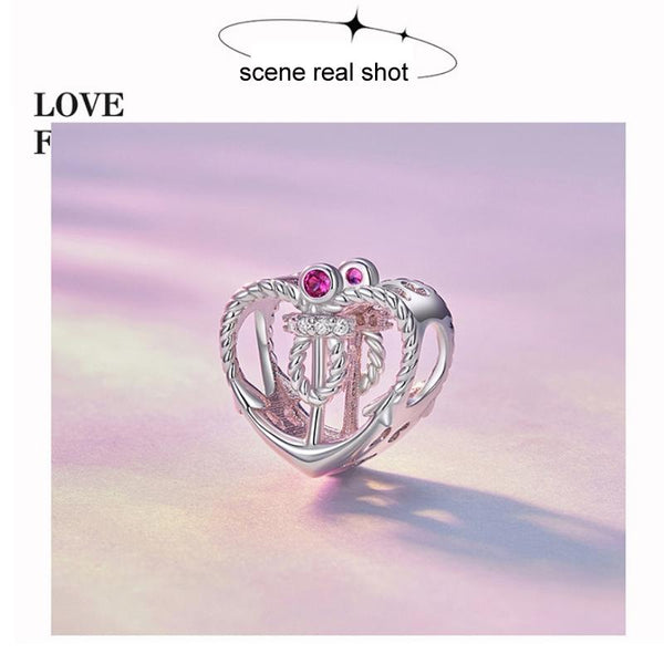Anchor Heart Love Sterling Silver CZ Bead Charm Bracelet Necklace Pendant