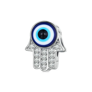 Hand Of Fatima Enamel Sterling Silver CZ Bead Charm Bracelet Necklace Pendant