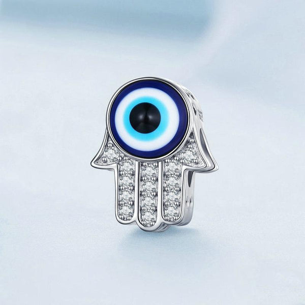 Hand Of Fatima Enamel Sterling Silver CZ Bead Charm Bracelet Necklace Pendant