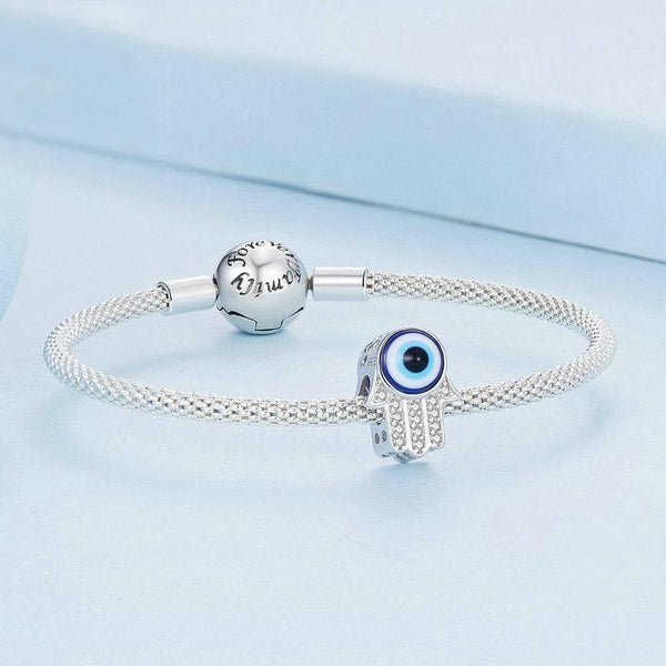 Hand Of Fatima Enamel Sterling Silver CZ Bead Charm Bracelet Necklace Pendant