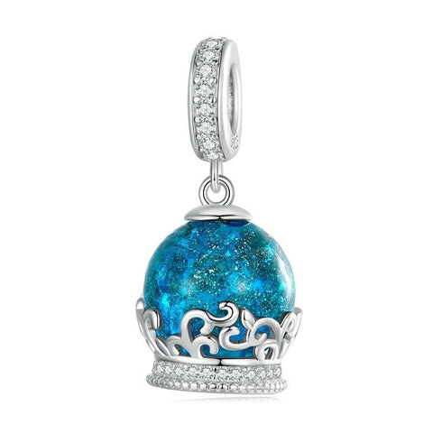 Crystal Ball Sterling Silver CZ Bead Charm Pendant Bracelet Necklace