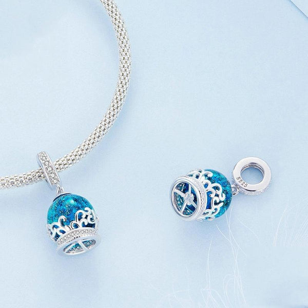 Crystal Ball Sterling Silver CZ Bead Charm Pendant Bracelet Necklace