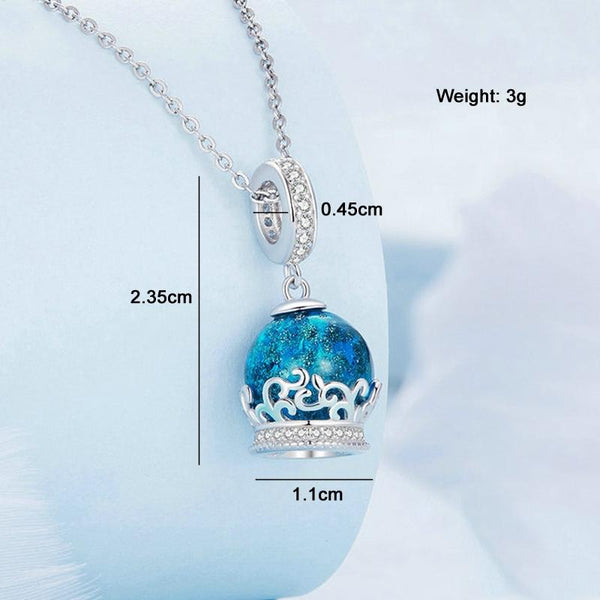 Crystal Ball Sterling Silver CZ Bead Charm Pendant Bracelet Necklace