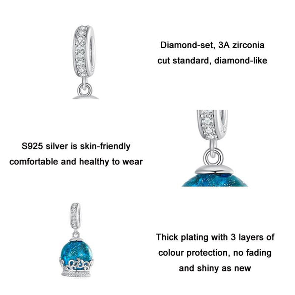 Crystal Ball Sterling Silver CZ Bead Charm Pendant Bracelet Necklace