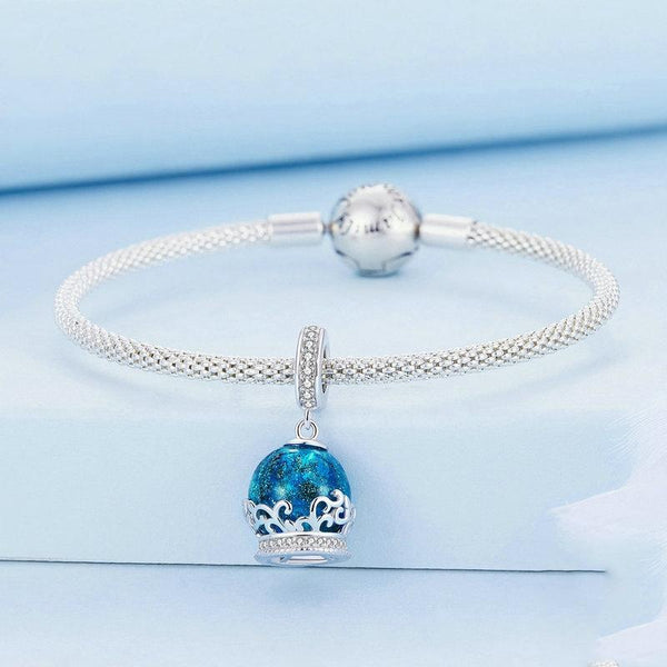 Crystal Ball Sterling Silver CZ Bead Charm Pendant Bracelet Necklace