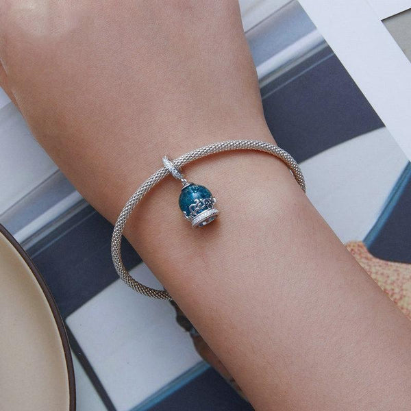 Crystal Ball Sterling Silver CZ Bead Charm Pendant Bracelet Necklace