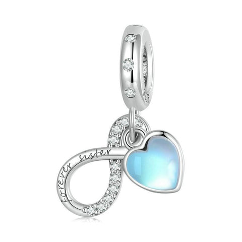 Sisterhood Forever Sister Sterling Silver CZ Bead Charm Pendant Bracelet Necklace