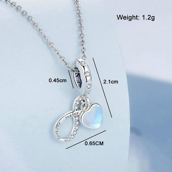 Sisterhood Forever Sister Sterling Silver CZ Bead Charm Pendant Bracelet Necklace