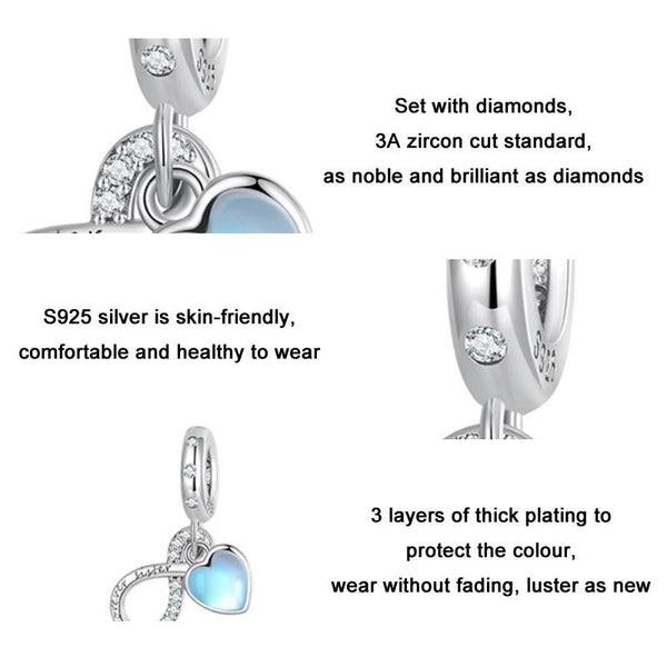 Sisterhood Forever Sister Sterling Silver CZ Bead Charm Pendant Bracelet Necklace