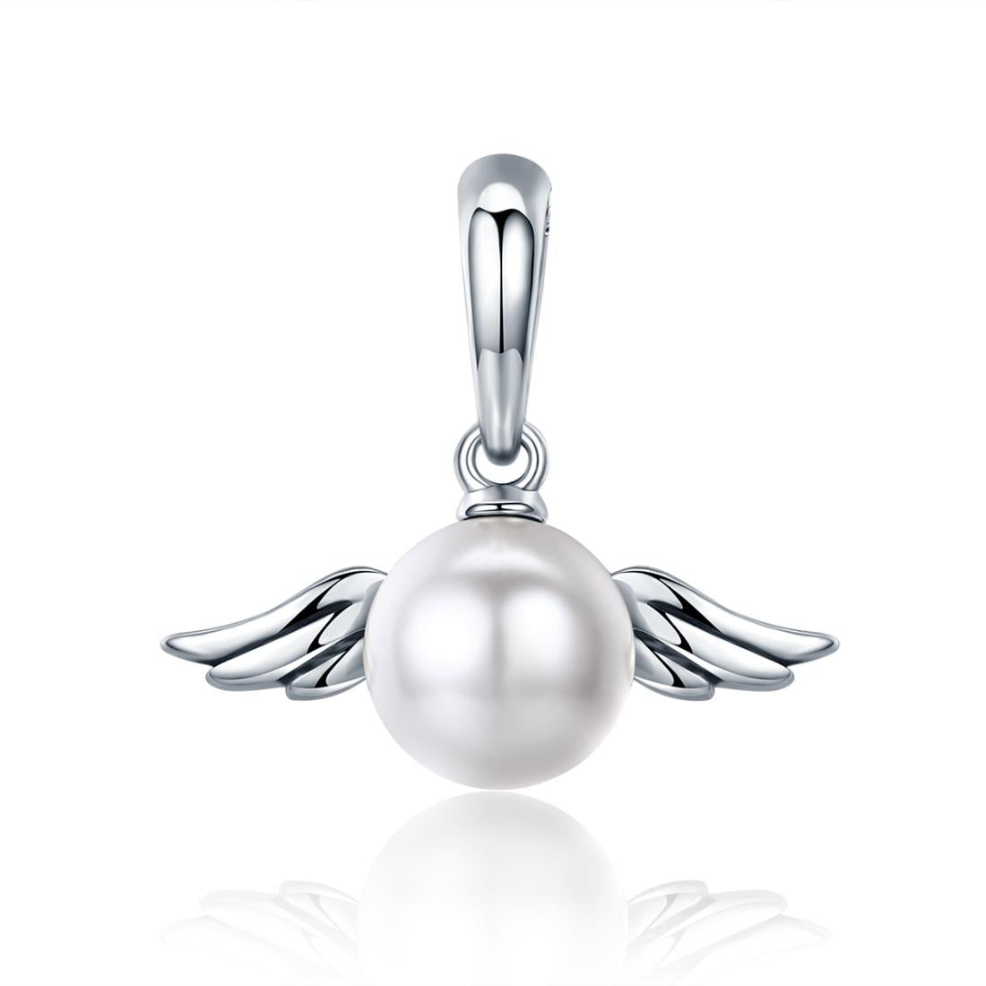 Angel Wing Faux Pearl Sterling Silver Pendant Bead Charm Bracelet Necklace