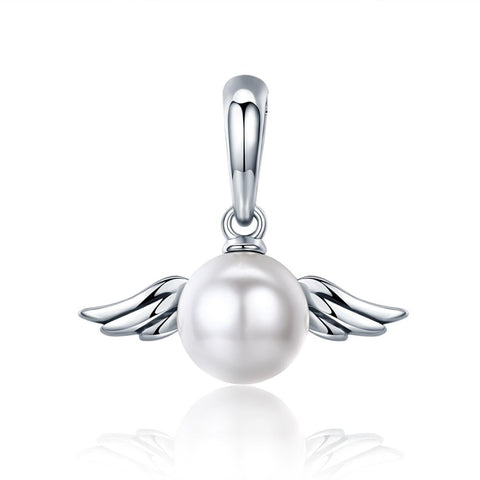 Angel Wing Faux Pearl Sterling Silver Pendant Bead Charm Bracelet Necklace
