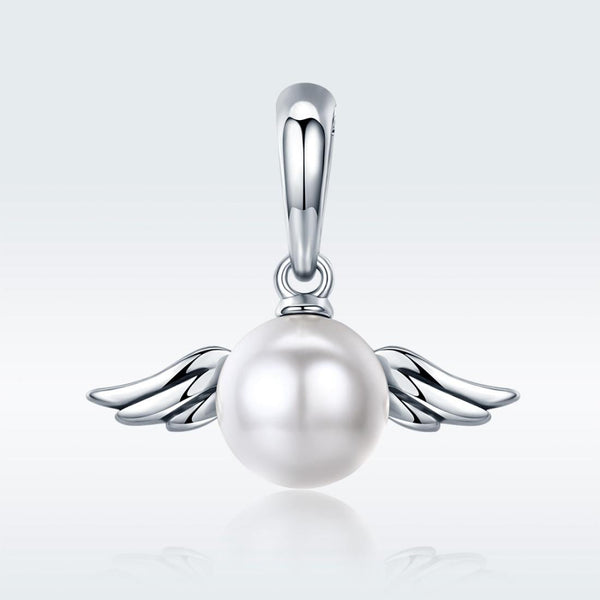 Angel Wing Faux Pearl Sterling Silver Pendant Bead Charm Bracelet Necklace