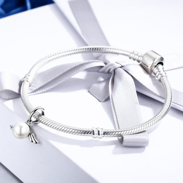 Angel Wing Faux Pearl Sterling Silver Pendant Bead Charm Bracelet Necklace