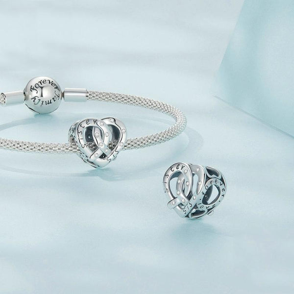 Sister Heart Sterling Silver Zircon CZ Bead Charm Pendant Bracelet Necklace