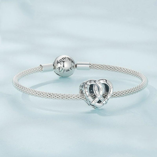 Sister Heart Sterling Silver Zircon CZ Bead Charm Pendant Bracelet Necklace