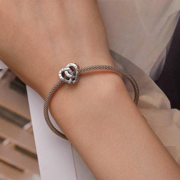 Sister Heart Sterling Silver Zircon CZ Bead Charm Pendant Bracelet Necklace