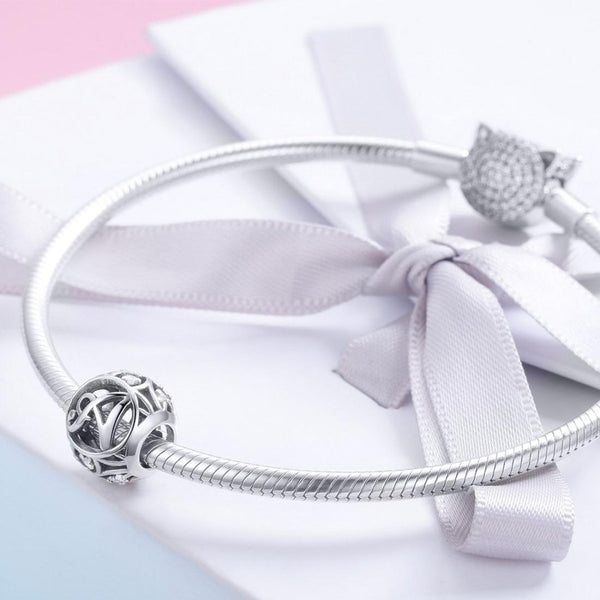 A Initial Letter Sterling Silver Zircon CZ Bead Charm Bracelet Necklace