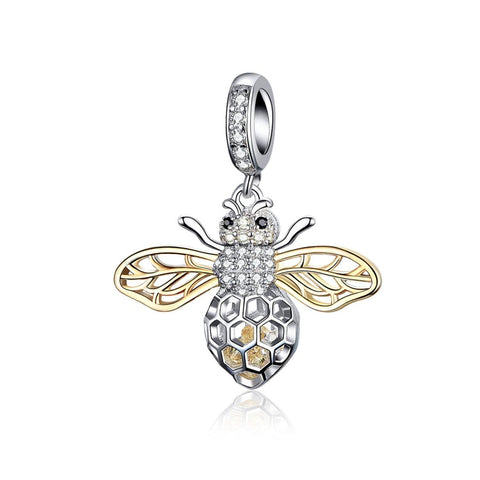 Bee Gold Platinum Plated Sterling Silver Zircon CZ Bead Charm Bracelet Necklace