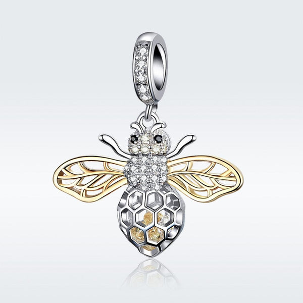 Bee Gold Platinum Plated Sterling Silver Zircon CZ Bead Charm Bracelet Necklace
