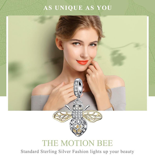 Bee Gold Platinum Plated Sterling Silver Zircon CZ Bead Charm Bracelet Necklace