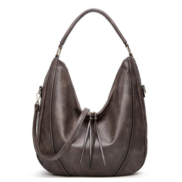 Faux PU Leather Bucket Slouch Underarm Shoulder Bag Handbag Grey