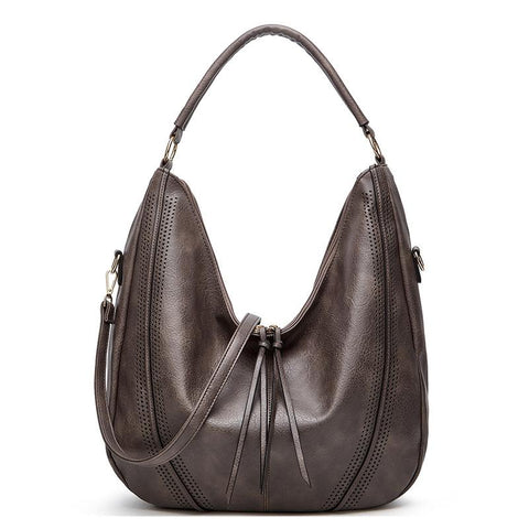 Faux PU Leather Bucket Slouch Underarm Shoulder Bag Handbag Grey
