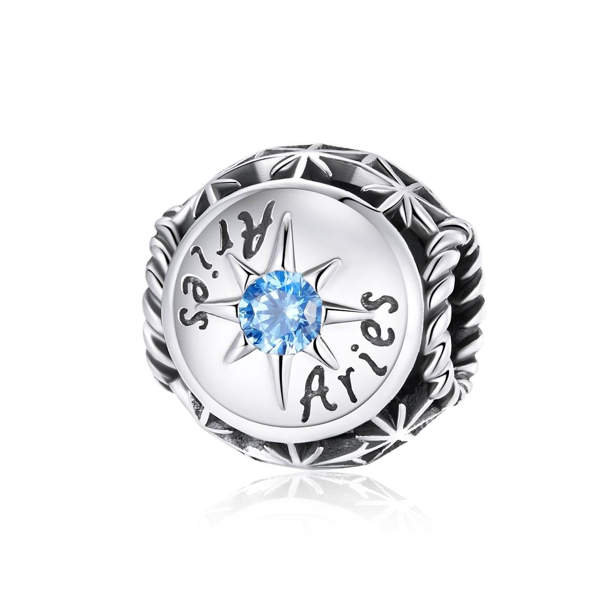 Aries Zodiac Sterling Silver Zircon CZ Bead Charm Bracelet Necklace