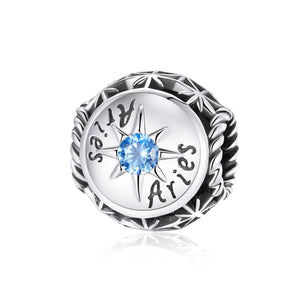 Aries Zodiac Sterling Silver Zircon CZ Bead Charm Bracelet Necklace