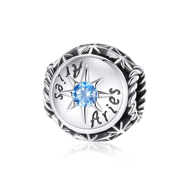 Aries Zodiac Sterling Silver Zircon CZ Bead Charm Bracelet Necklace