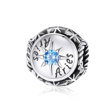 Aries Zodiac Sterling Silver Zircon CZ Bead Charm Bracelet Necklace
