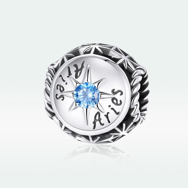 Aries Zodiac Sterling Silver Zircon CZ Bead Charm Bracelet Necklace
