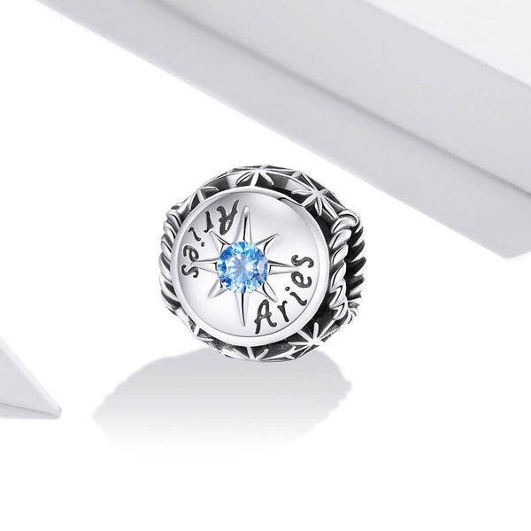 Aries Zodiac Sterling Silver Zircon CZ Bead Charm Bracelet Necklace