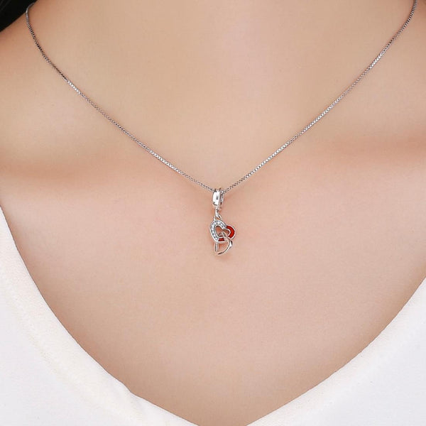 Entwined Double Hearts Enamel Sterling Silver Bead Charm Bracelet Necklace