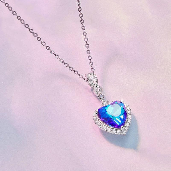 Blue Glass Heart Sterling Silver Zircon CZ Bead Charm Pendant Bracelet Necklace
