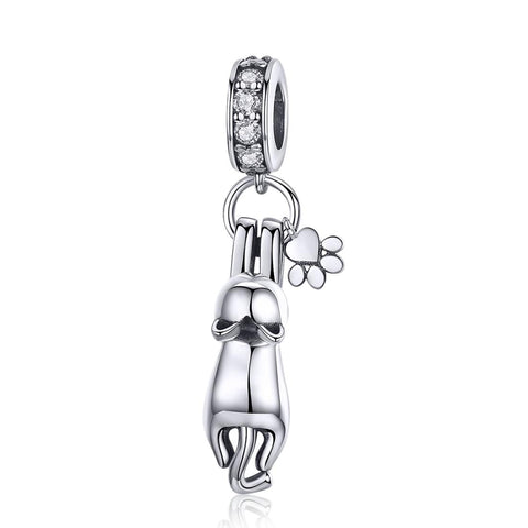Climbing Cat Paw Print Sterling Silver Ziron CZ Bead Charm Bracelet Necklace
