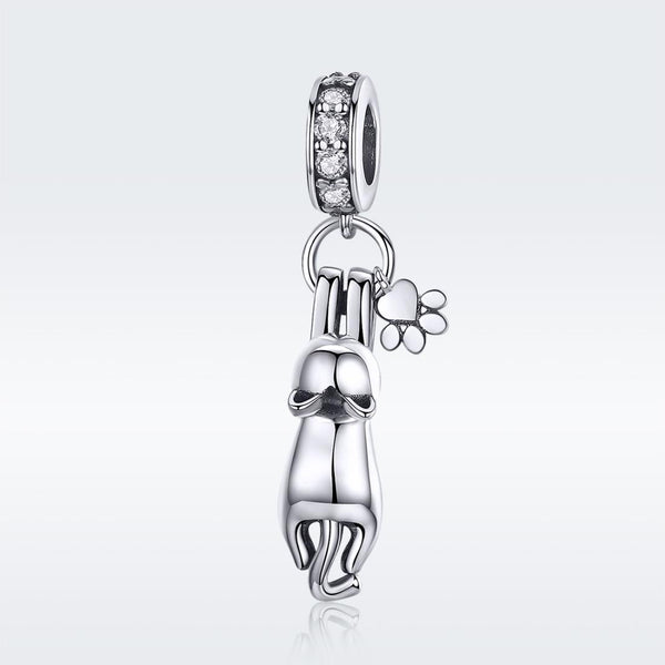 Climbing Cat Paw Print Sterling Silver Ziron CZ Bead Charm Bracelet Necklace