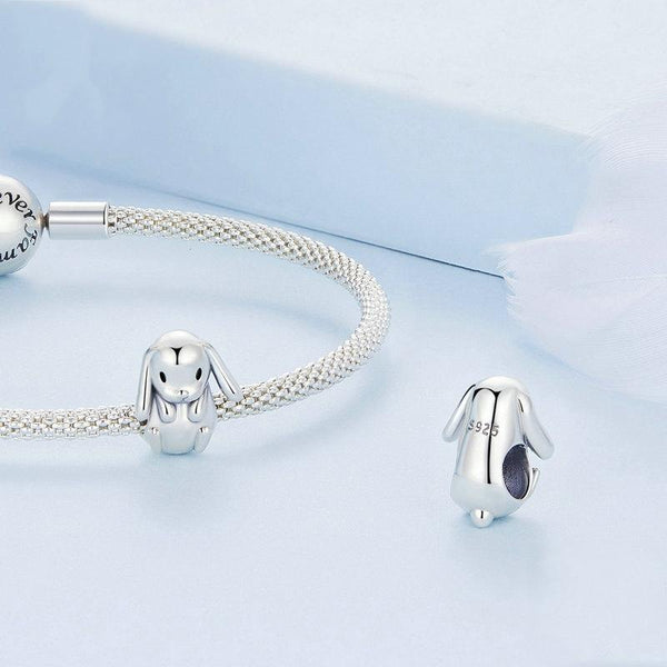Lop Rabbit Enamel Sterling Silver Bead Charm Bracelet Necklace Pendant