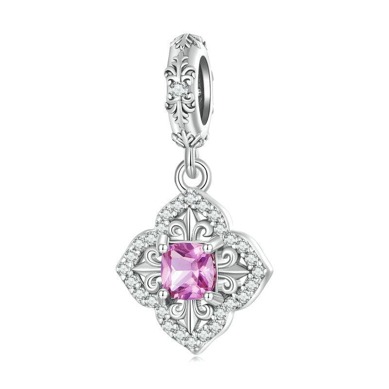 Fleur De Lis Sterling Silver Zircon CZ Bead Charm Bracelet Necklace