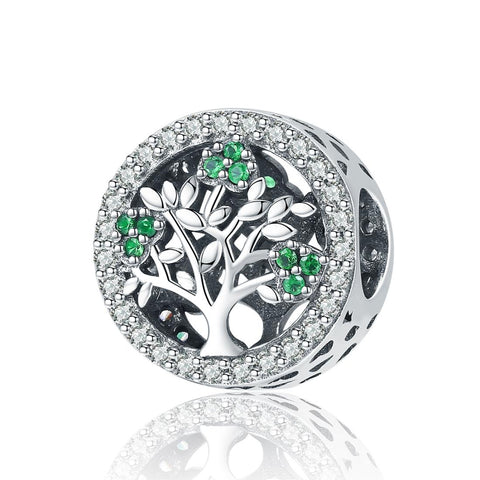 Tree Of Life Sterling Silver Zircon CZ Bead Charm Bracelet Necklace