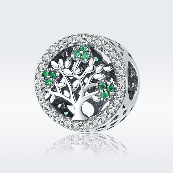 Tree Of Life Sterling Silver Zircon CZ Bead Charm Bracelet Necklace