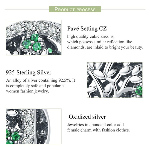 Tree Of Life Sterling Silver Zircon CZ Bead Charm Bracelet Necklace