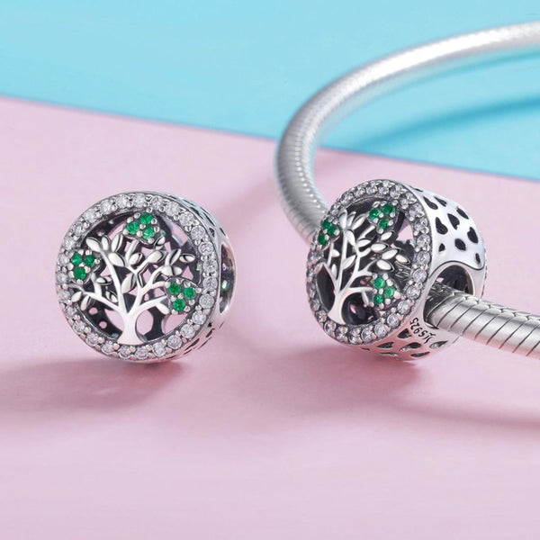 Tree Of Life Sterling Silver Zircon CZ Bead Charm Bracelet Necklace