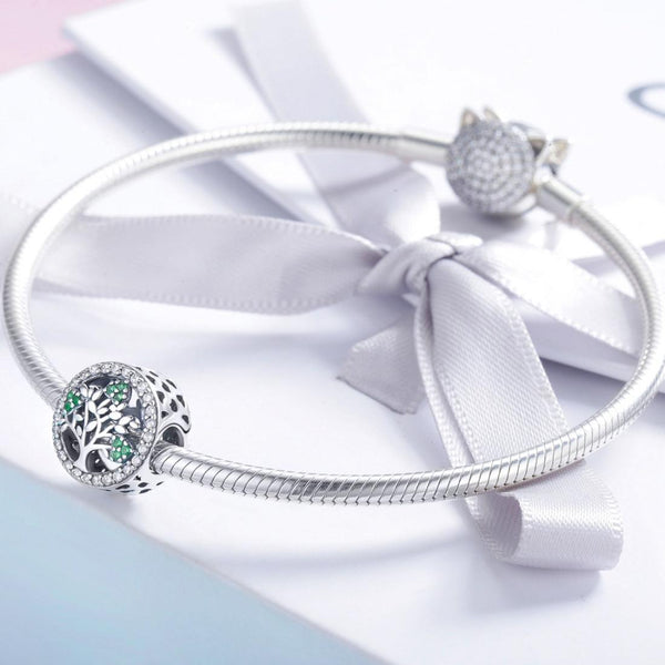 Tree Of Life Sterling Silver Zircon CZ Bead Charm Bracelet Necklace