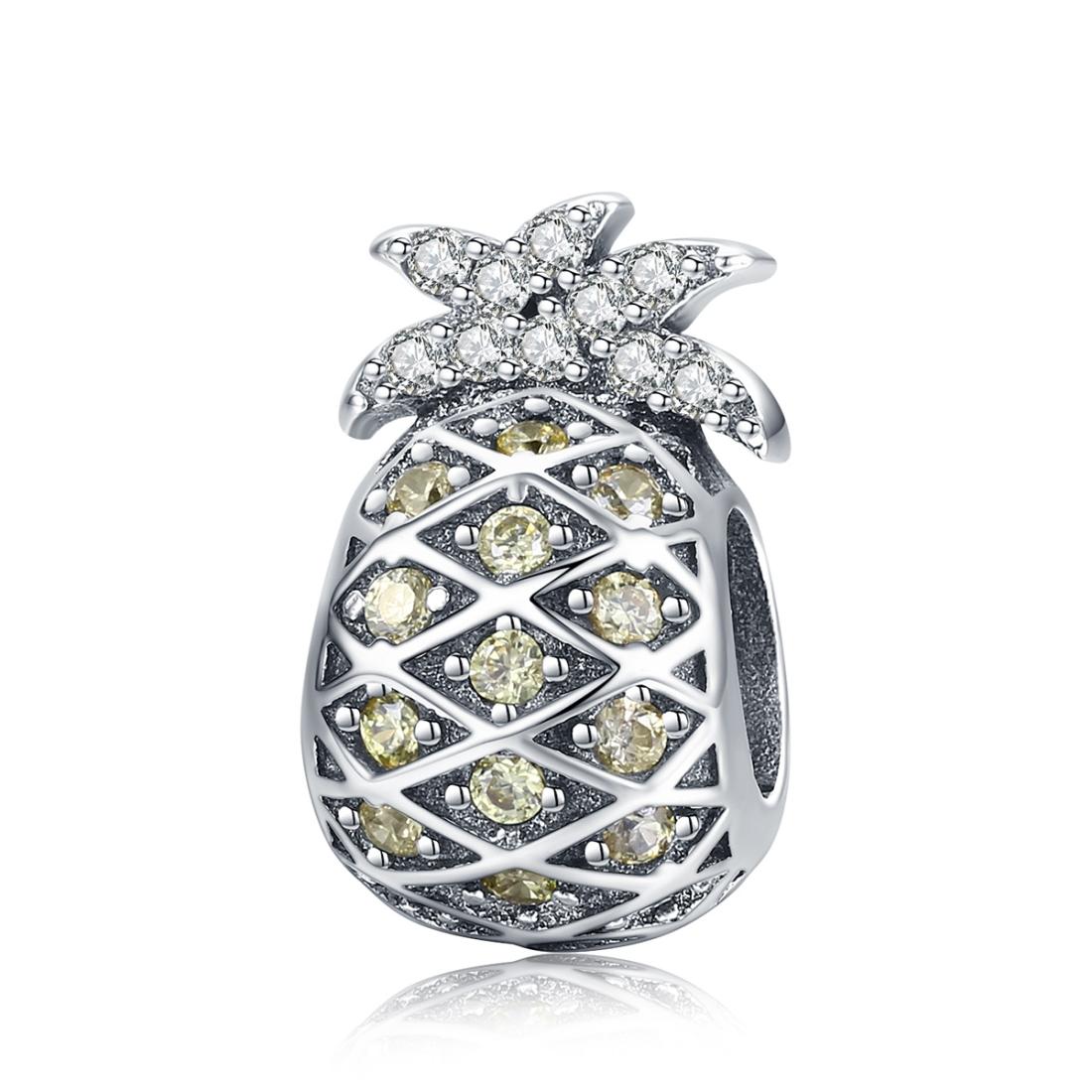 Pineapple Sterling Silver Zircon CZ Bead Charm Bracelet Necklace